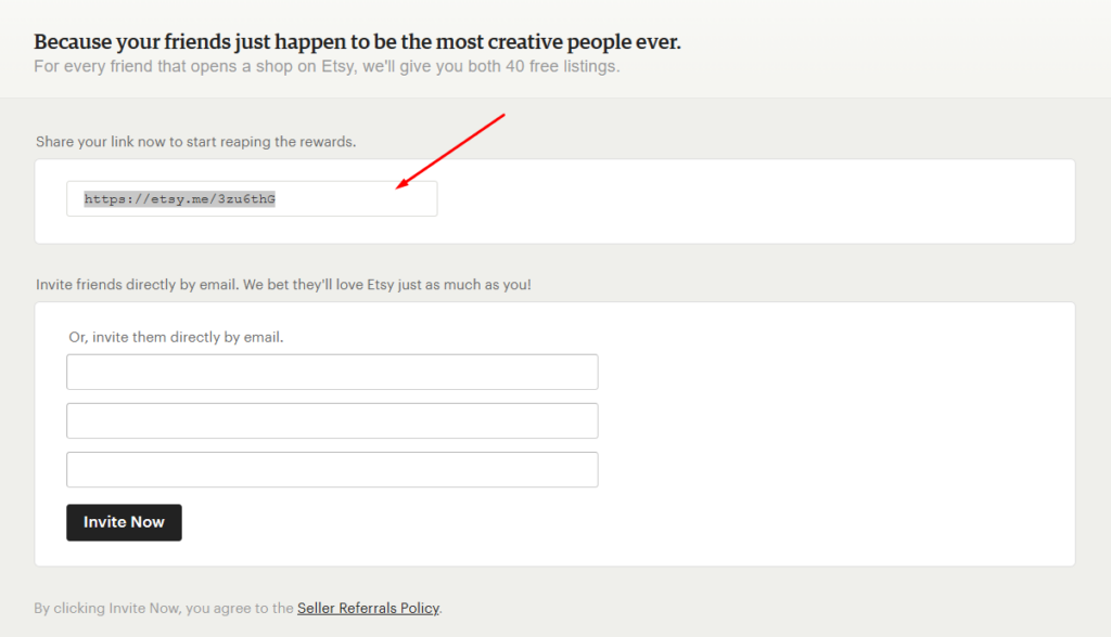 How to sell on Etsy with no money: Invite other sellers through your referral link